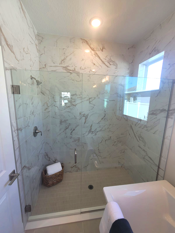 Marble Walk-In Shower with Glass Enclosure