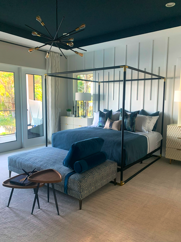 Luxurious Bedroom with Dark Teal Ceiling
