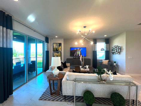 Open Concept Living Room with Modern Chandelier