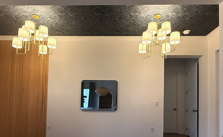 Modern Living Room with Dramatic Black Textured Ceiling